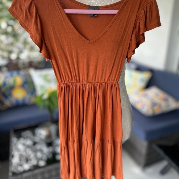 Olivia Ray, Rust Orange V-Neck Dress - Picture 1 of 2
